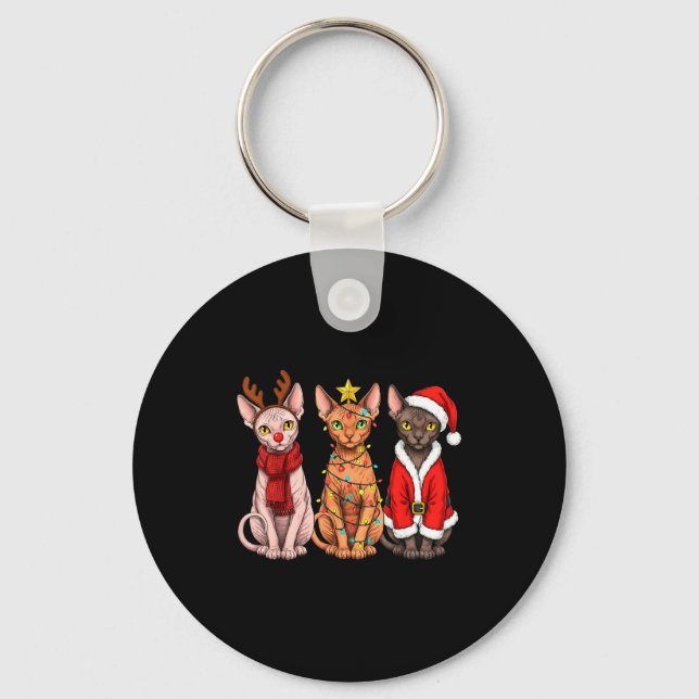 Retro Christmas Sphynx Cat Santa Reindeer  Nyckelring (Framsida)
