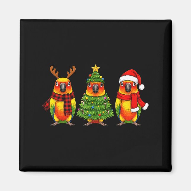 Retro Christmas Sun Conure Parrot Santa Reindeer  Magnet (Framsidan)