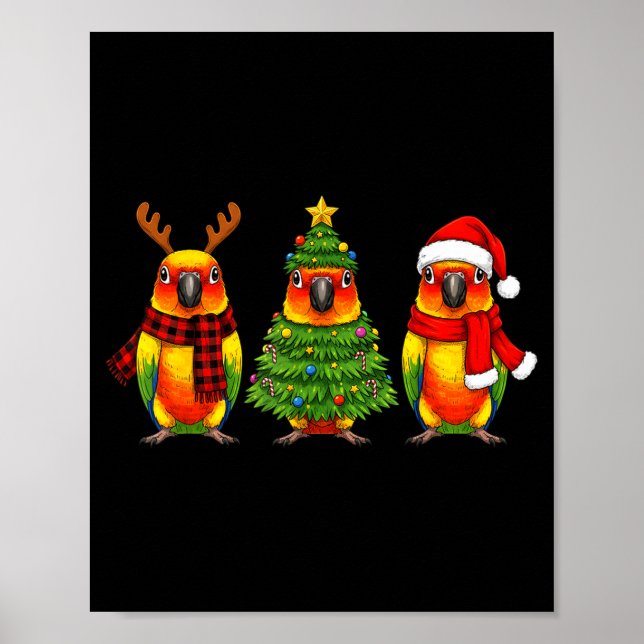 Retro Christmas Sun Conure Parrot Santa Reindeer  Poster (Framsidan)