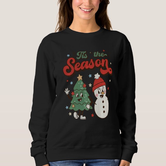 Retro Christmas Tis The Season Christmas Tree Snow T Shirt (Framsida)