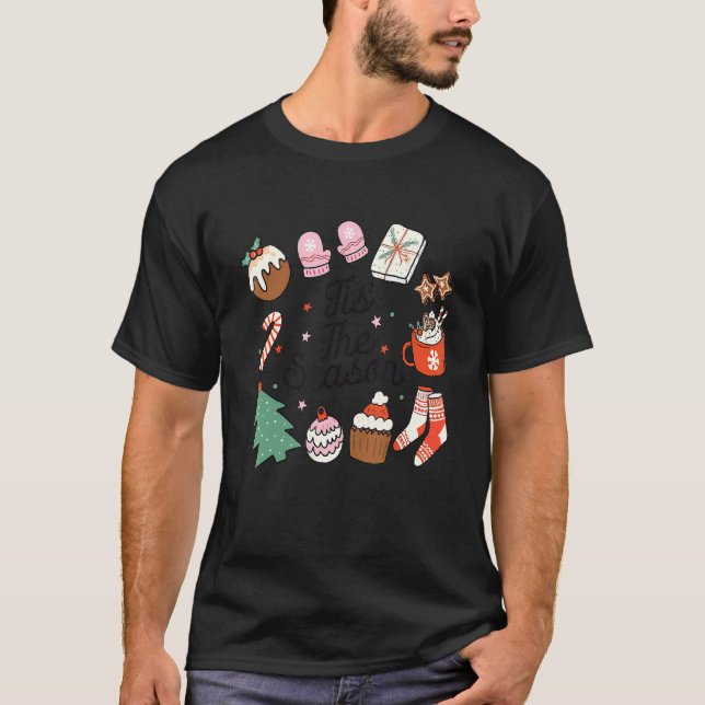 Retro Christmas Tis' The Season Santa Tree Cakes D T Shirt (Framsida)