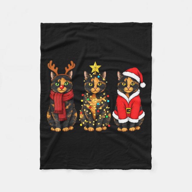 Retro Christmas Tortoiseshell Cat Santa Reindeer  Fleecefilt (Framsidan)