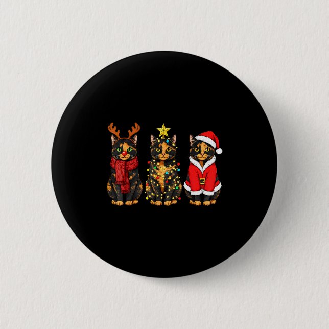 Retro Christmas Tortoiseshell Cat Santa Reindeer  Knapp (Framsida)
