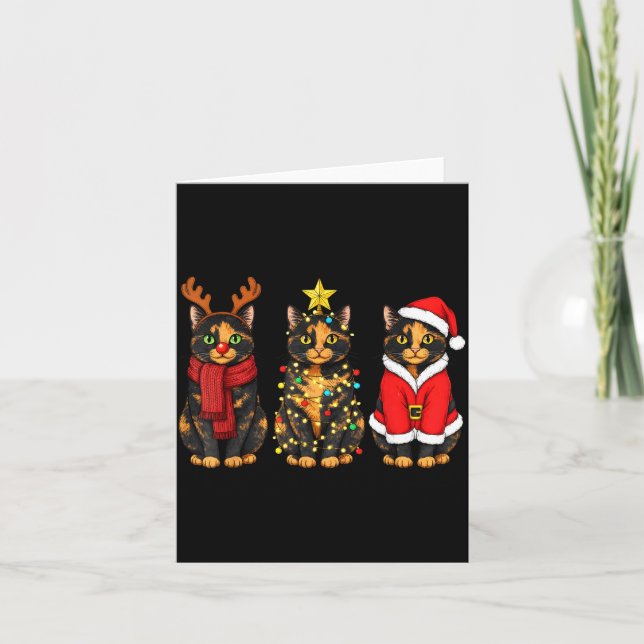 Retro Christmas Tortoiseshell Cat Santa Reindeer  Kort (Framsida)