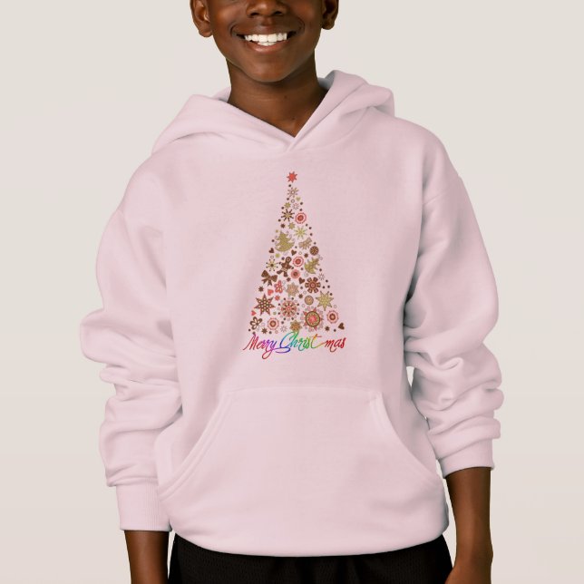 Retro Christmas Tree Basic Hooded Sweatshirt T Shirt (Framsida)