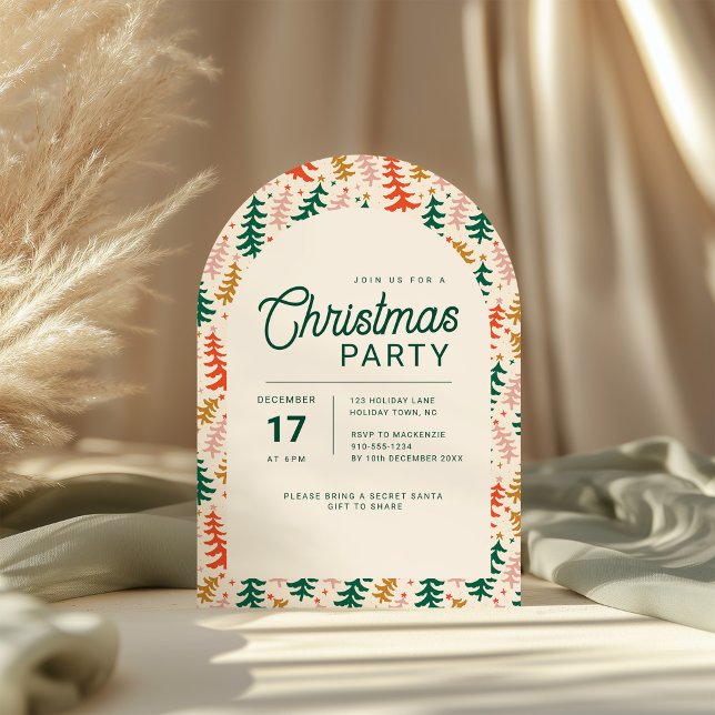 Retro Christmas Tree Party Arch Invitation Inbjudningar (Retro Christmas Tree Christmas party Arch invitation)