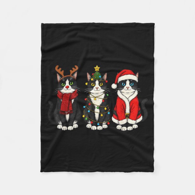 Retro Christmas Tuxedo Cat Santa Reindeer  Fleecefilt (Framsidan)