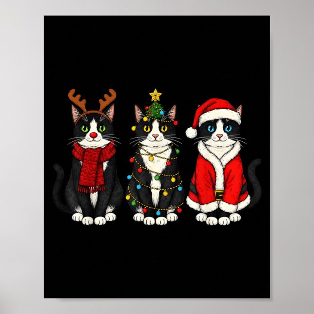 Retro Christmas Tuxedo Cat Santa Reindeer  Poster (Framsidan)