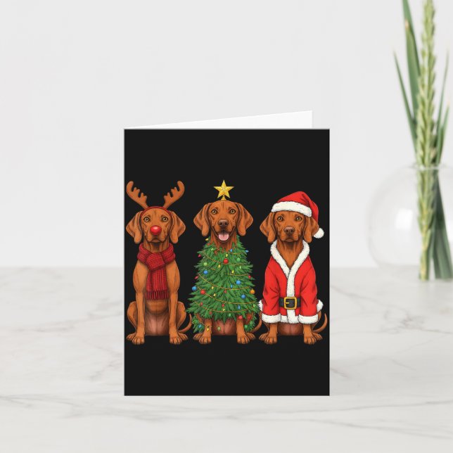 Retro Christmas Vizsla Santa Reindeer Dog Lover  Kort (Framsida)