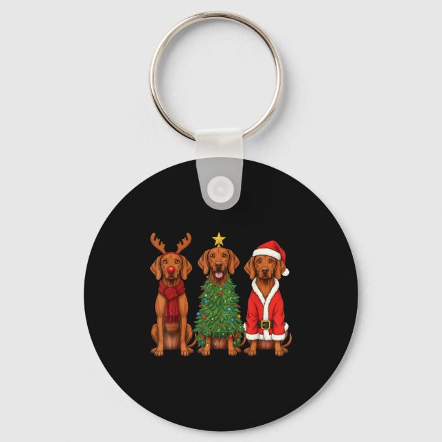 Retro Christmas Vizsla Santa Reindeer Dog Lover  Nyckelring (Framsida)