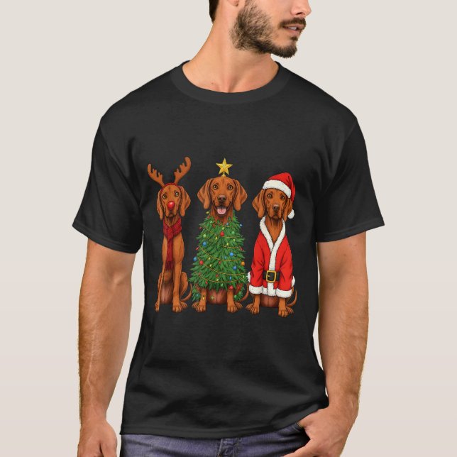 Retro Christmas Vizsla Santa Reindeer Dog Lover  T Shirt (Framsida)