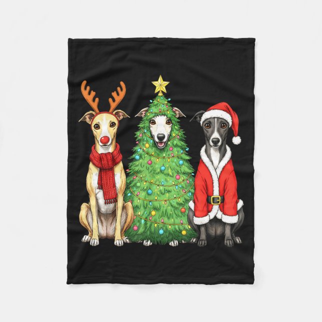Retro Christmas Whippet Santa Reindeer Dog Lover  Fleecefilt (Framsidan)