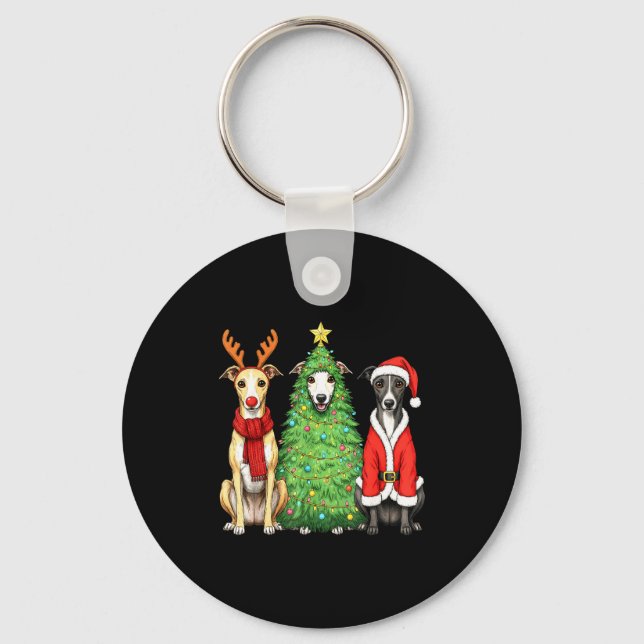 Retro Christmas Whippet Santa Reindeer Dog Lover  Nyckelring (Framsida)