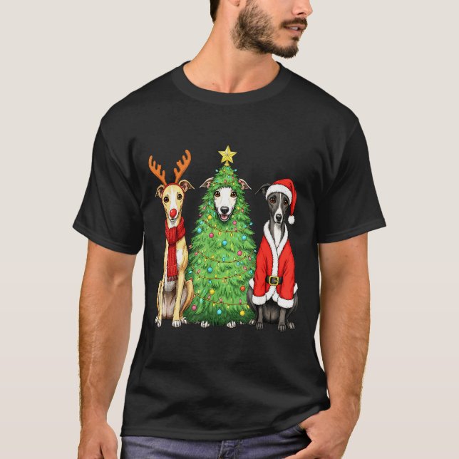 Retro Christmas Whippet Santa Reindeer Dog Lover  T Shirt (Framsida)