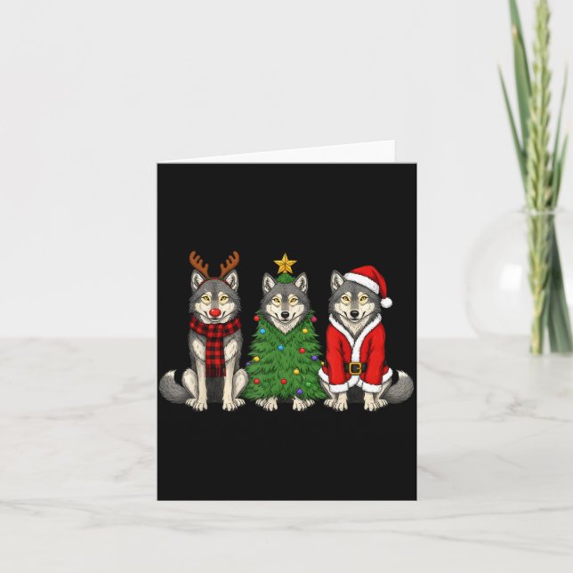 Retro Christmas Wolf Santa Reindeer  Kort (Framsida)