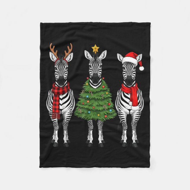 Retro Christmas Zebra Santa Reindeer Safari Animal Fleecefilt (Framsidan)