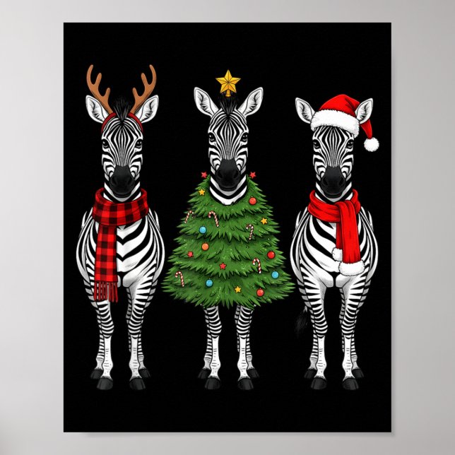 Retro Christmas Zebra Santa Reindeer Safari Animal Poster (Framsidan)