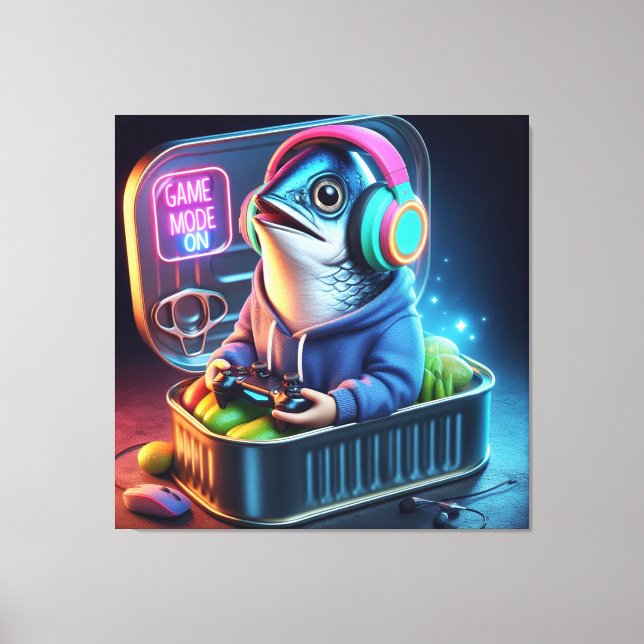  Retro Chunky Sardine Gamer Deep Sea Vibes Art Canvastryck (Framsida)