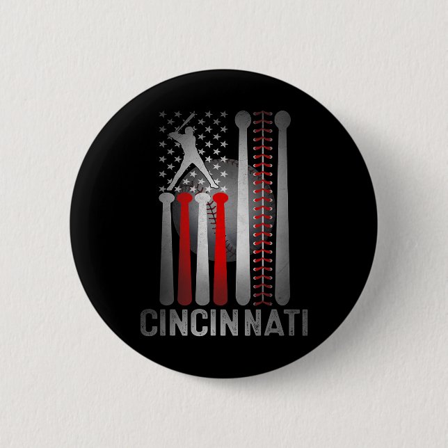 Retro Cincinnati Amerikansk Flagga Distressed Base Knapp (Framsida)