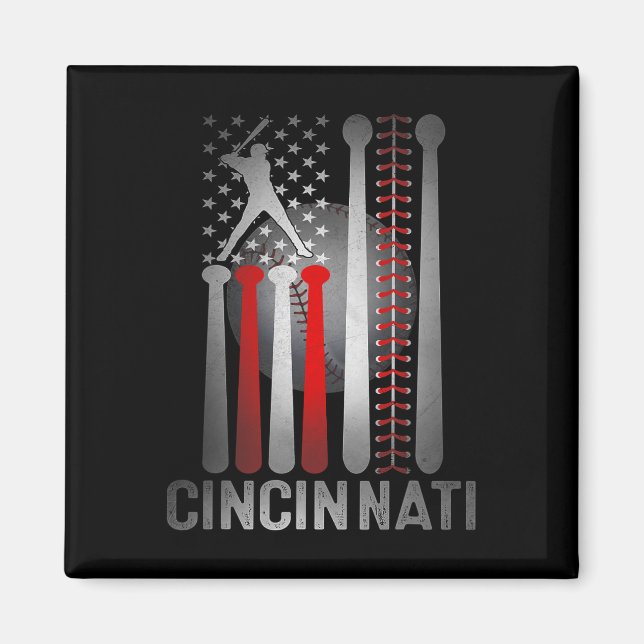 Retro Cincinnati amerikansk flagga slitna baseball Magnet (Framsidan)