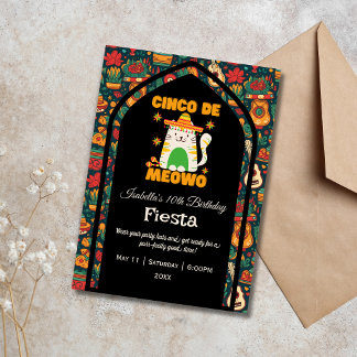 Retro Cinco De Mayo- Cute Cat Birthday Inbjudningar