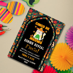 Retro Cinco De Mayo - Cute Cat Gender Reveal Inbjudningar