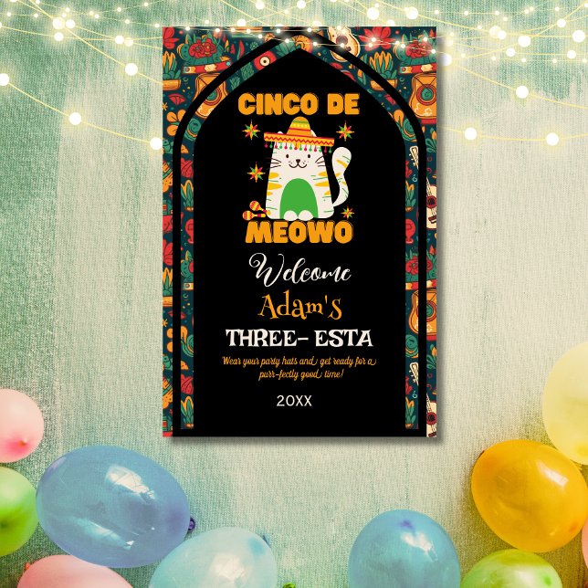 Retro Cinco De Mayo- Cute Cat Three esta Welcome Fototryck (Skapare uppladdad)