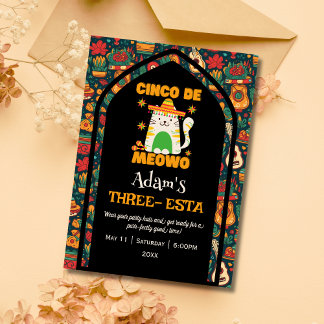 Retro Cinco De Mayo- Söt Katt Three-esta Inbjudningar