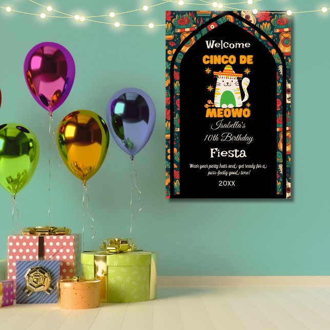 Retro Cinco De Mayo- Sött Katt Födelsedags Välkoms Fototryck (Skapare uppladdad)