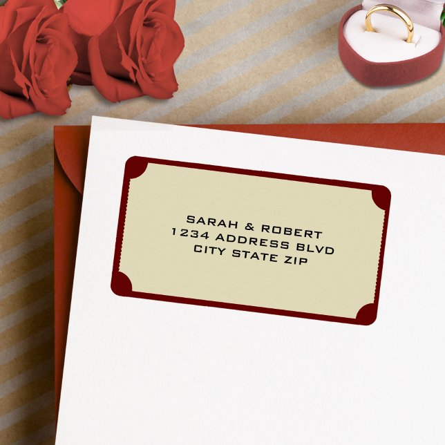 Retro Cinema Theater Biljett Stub Bröllop Adress Adressetikett (Retro Cinema Theater Ticket Stub Wedding Address Label)