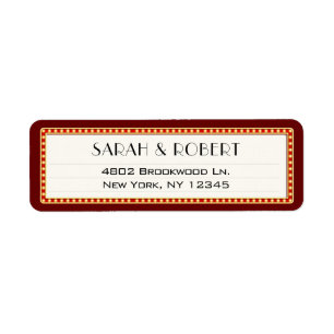 Retro Cinema Theater Marquee Sign Bröllop Adress Returadress Etikett