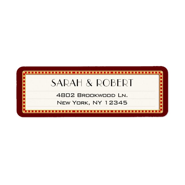 Retro Cinema Theater Marquee Sign Bröllop Adress Returadress Etikett (Framsidan)