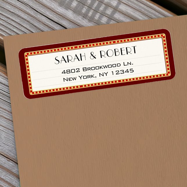 Retro Cinema Theater Marquee Sign Bröllop Adress Returadress Etikett (Retro Cinema Theater Marquee Sign Wedding Address Label
)