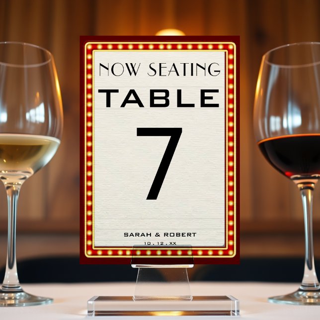 Retro Cinema Theater Marquee Sign Red Bröllop Bordsnummer (Retro Cinema Theater Marquee Sign Red Wedding Table Number
)