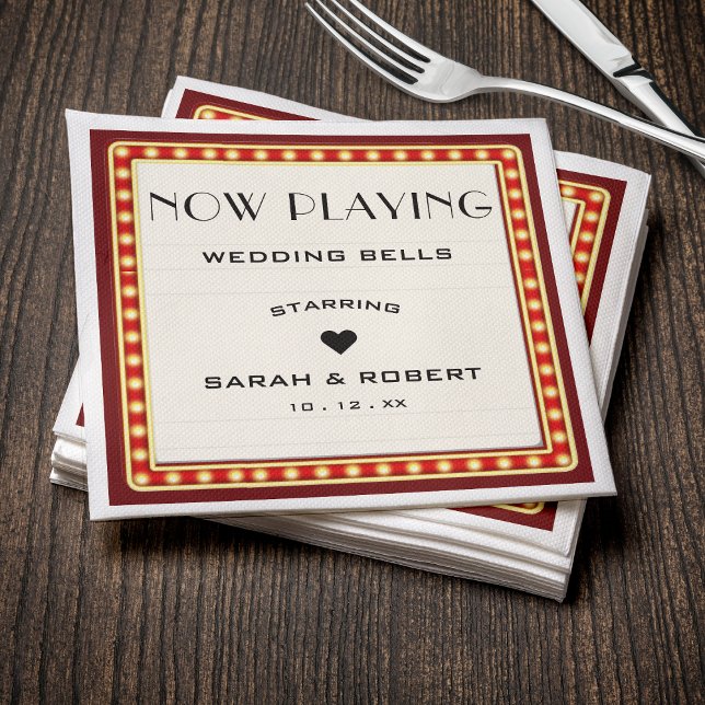 Retro Cinema Theater Marquee Sign Red Bröllop Pappersservett (Retro Cinema Theater Marquee Sign Red Wedding Napkins
)