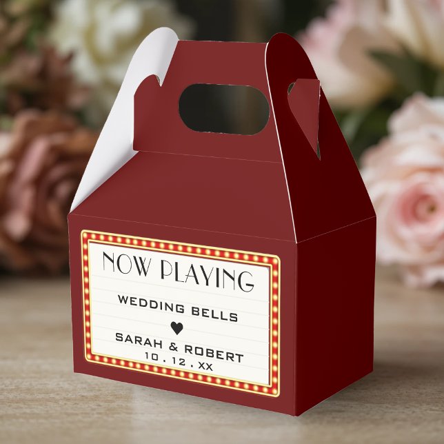 Retro Cinema Theater Marquee Sign Red Bröllop Presentaskar (Retro Cinema Theater Marquee Sign Red Wedding Favor Boxes
)