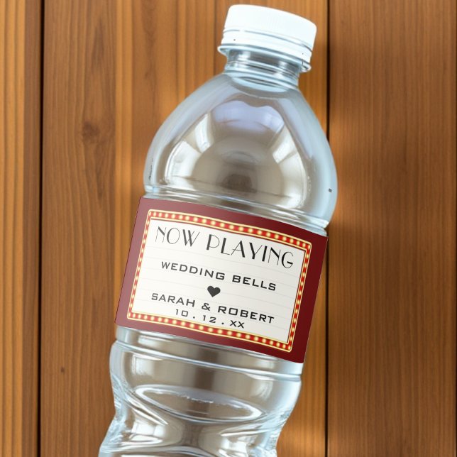 Retro Cinema Theater Marquee Sign Wedding Favor Vattenflaska Etikett (Retro Cinema Theater Marquee Sign Wedding Favor Water Bottle Label
)
