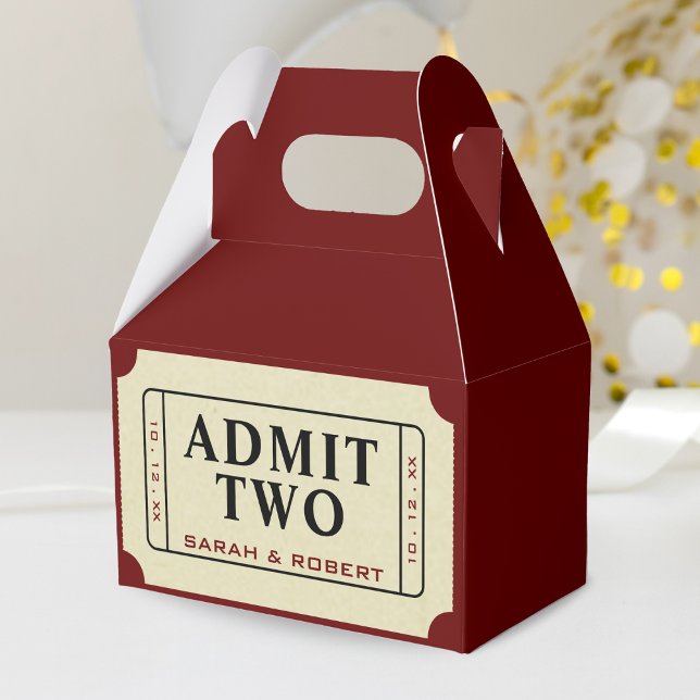 Retro Cinema Theater tar upp två Biljett Bröllop Presentaskar (Retro Cinema Theater Admit Two Ticket Wedding Favor Box)