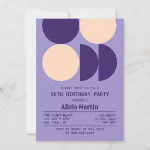Retro Circle Geometric Lila Mönster Birthday Inbjudningar