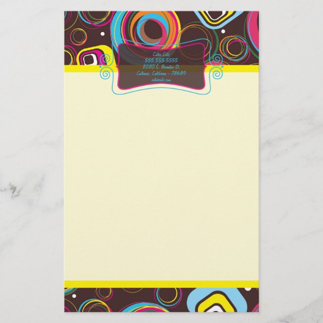 Retro Circle Square Letterhead Stationery 1970 Brevpapper (Framsida)