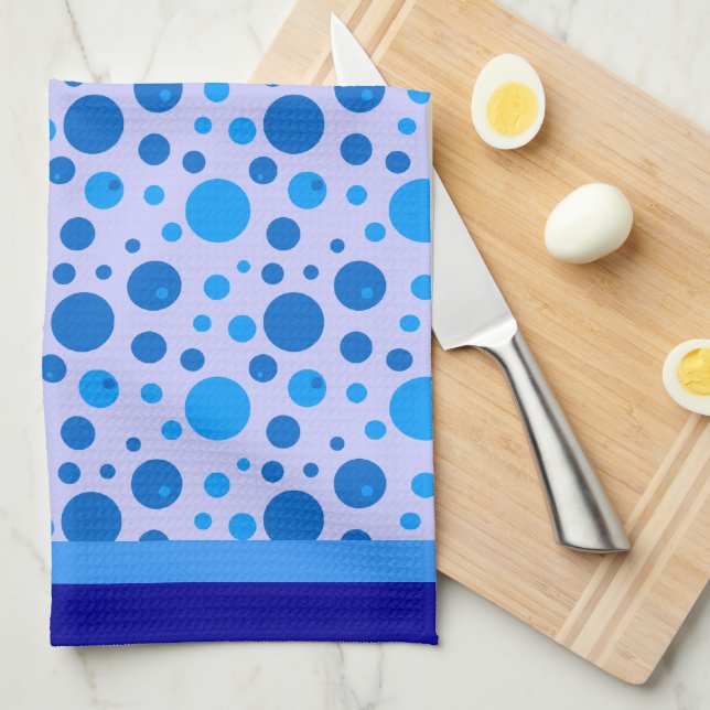 Retro Circles and Polka dots in Blues on Blue Kökshandduk (Vikt i Fjärdedel)
