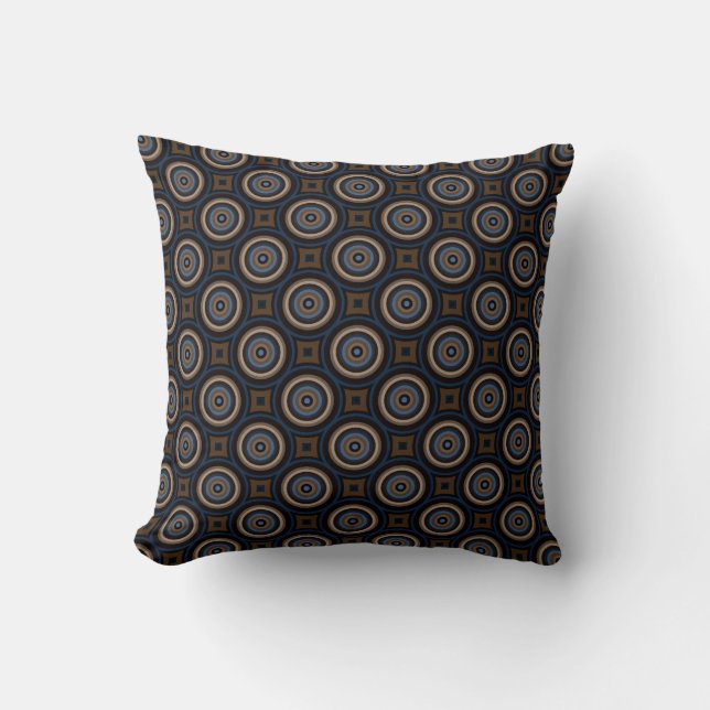 Retro Circles and Squares Navy Blue Brown Snyggt Kudde (Framsida)