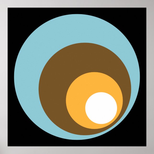 Retro Circles Black Blue Brown Orange & White Poster (Framsidan)