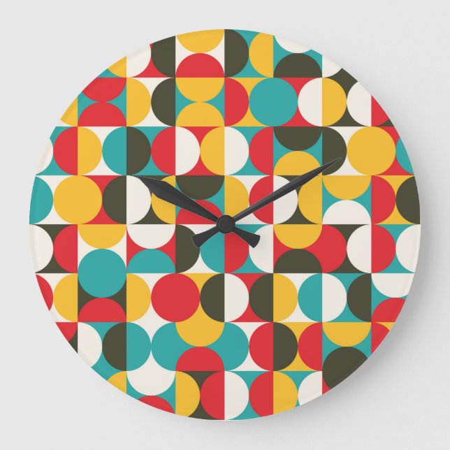 Retro Circles: Colorful Hipster Mönster. Stor Klocka (Framsida)
