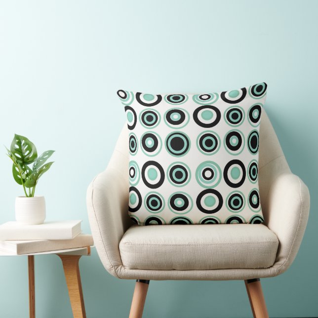 Retro Circles Jade Black On White Kudde (Stol)