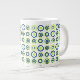 Retro Circles Lime Pea Grönt Teal on White Jumbo Mugg