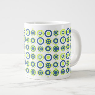Retro Circles Lime Pea Grönt Teal on White Jumbo Mugg
