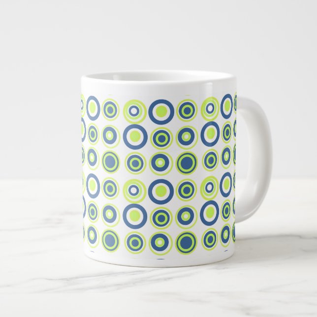 Retro Circles Lime Pea Grönt Teal on White Jumbo Mugg (Framsida höger)