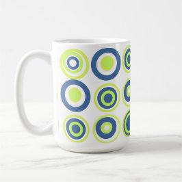 Retro Circles Lime Pea Grönt Teal on White Kaffemugg