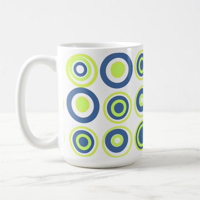 Retro Circles Lime Pea Grönt Teal on White Kaffemugg (Vänster)